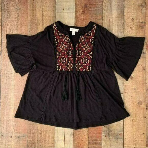 Vintage America women's size small embroidered babydoll tee in Black and Red - Picture 1 of 7